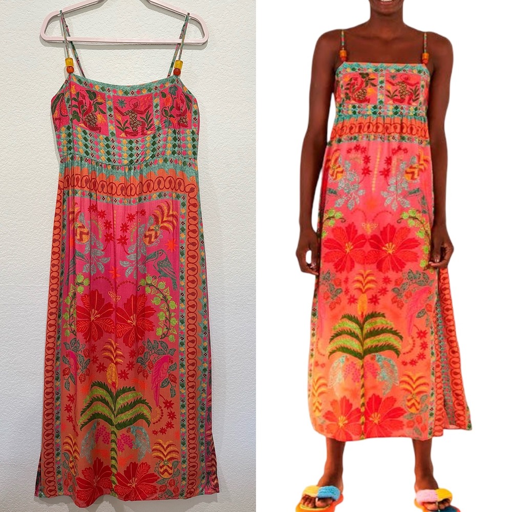 FARM Rio Floral Maxi Dress Sleeveless XL Colorful Vibrant Lightweight Stretch